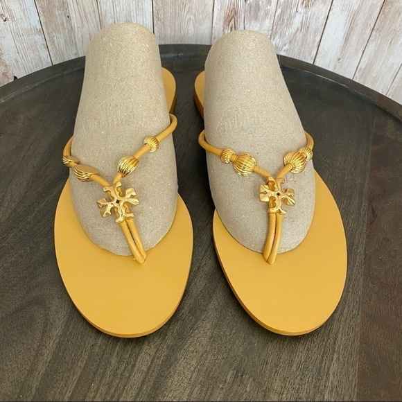 Tory‎ Burch Capri Leather Beaded Flip Flop Sandals Size 7 Women - Picture 2 of 11